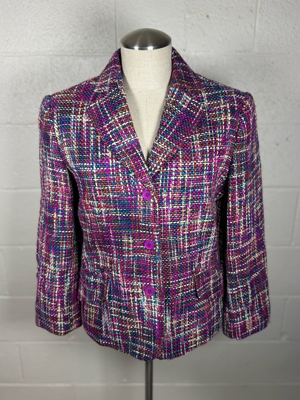 Vintage Chadwick’s Multi-Color Synthetic Tweed Blazer Size 6